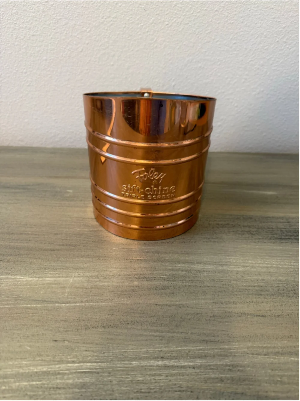 Vintage Foley Sift-Chine Triple Screen Flour Sifter Copper Finish Kitchen